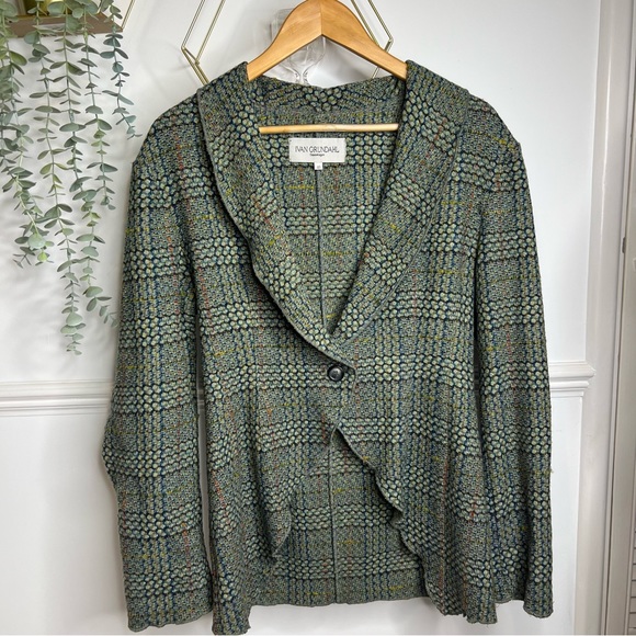 Ivan Grundahl wool tweed style waterfall jacket in green - Picture 7 of 10